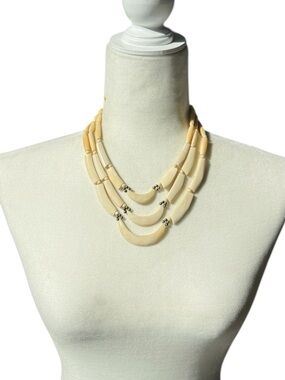 vintage 80s bone necklace layered tribal boho statement natural ivory tone